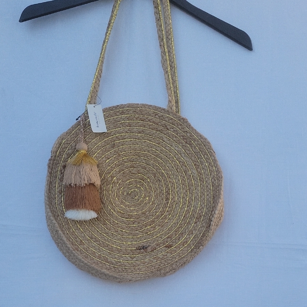 Francesca's Collections Woven Jute Lining Bag with Gold Accents